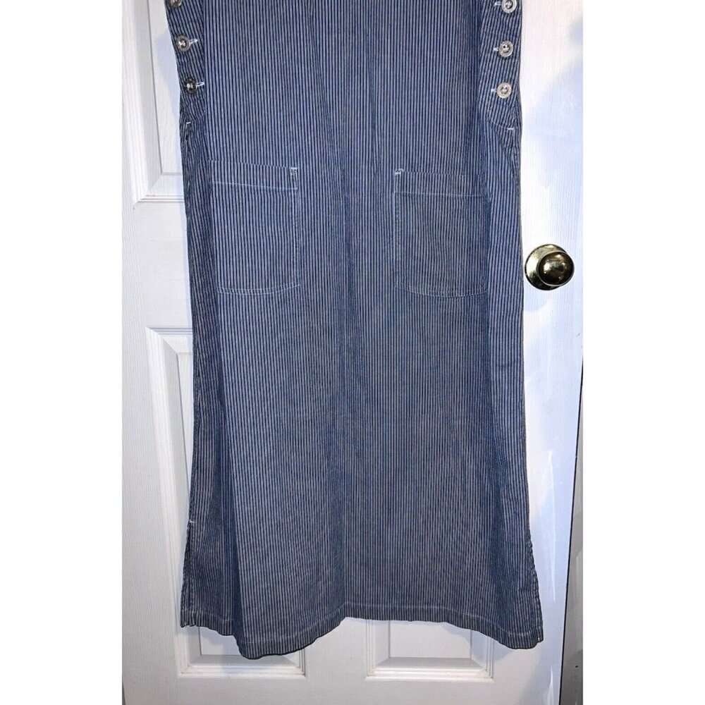 ERIKA & CO. Y2K Denim Thin Stripe Dungarees Maxi Jumper Dress Sz L - Picture 3 of 13
